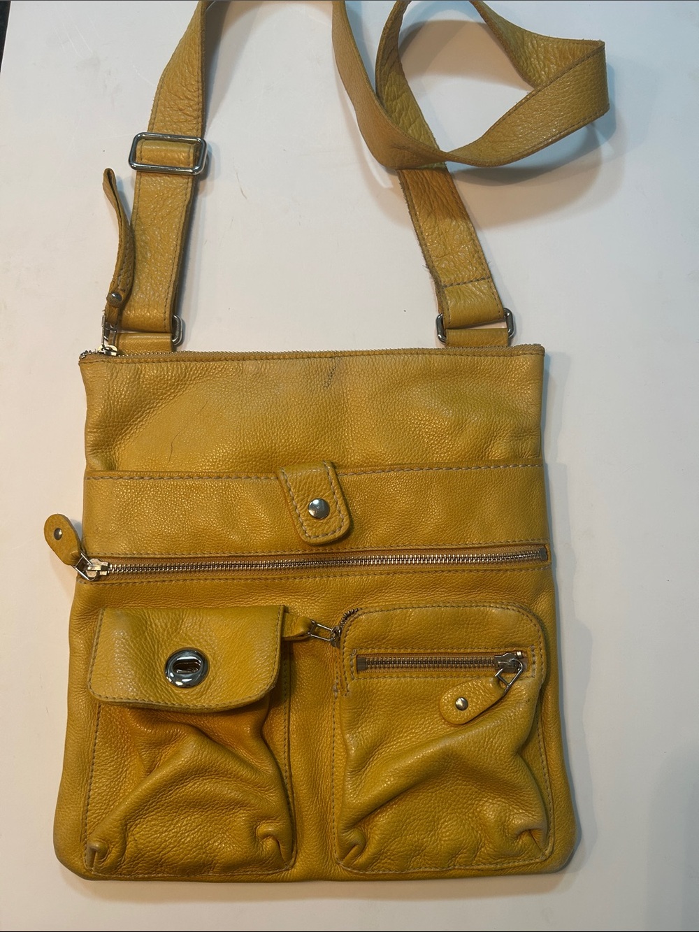 Roots vintage mustard yellow pebbled leather crossbody utility bag
